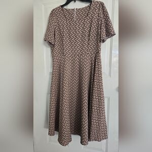 Womens Fit & Flare Short Sleeve Brown Black Midi Dress